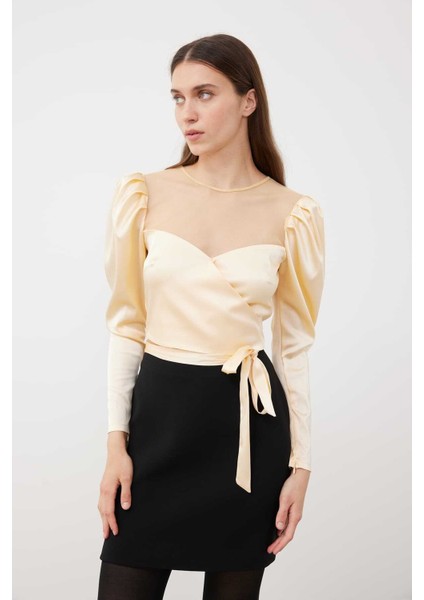Tül Detaylı Bluz Bej K2313033_024