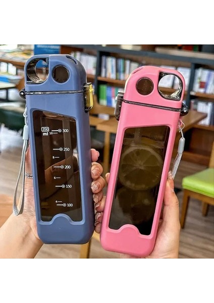 QuirkyQuar 350ML Spor Su Kupası Kare Şekli Öğrenci Plastik Su Şişesi Fitness Fincan Saman Kum Su Isıtıcısı Açık Hava Spor Şişesi, D (Yurt Dışından) fırsatları