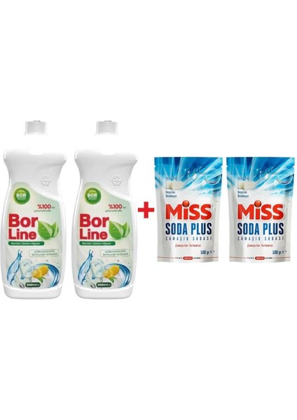 Borline 2 Adet 650 ml Sıvı Bulaşık Deterjanı 2 Adet Miss Soda Plus 500 gr