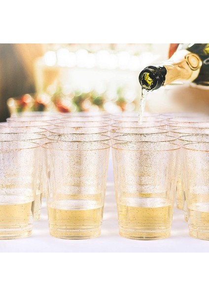 QuirkyQuar Altın Plastik Bardak, Tek Kullanımlık Altın Parıltı Plastik Şarap Bardakları, Berrak Plastik Bardaklar, Noel Parti Bardakları (Yurt Dışından) fırsatları