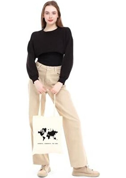 Anywhere Somewhere Far Away Baskılı Bej Ham Bez 35x40 cm modelleri