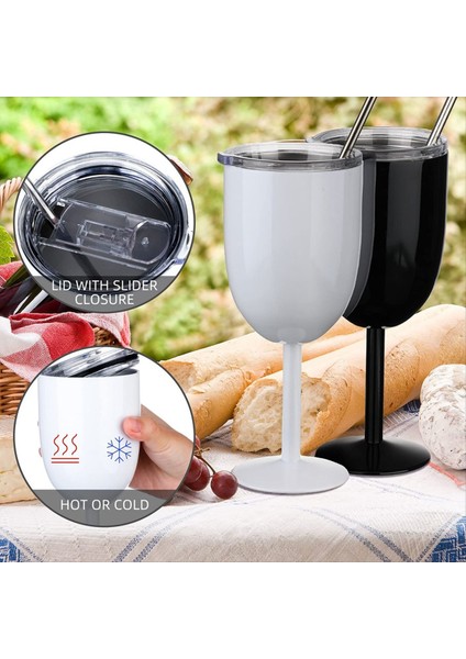 QuirkyQuar Köklü Paslanmaz Çelik Şarap Bardakları ile Kapak Çift Duvar Yalıtılmış Şarap Bardak Kırılamaz Kadehler Şarap Bardakları 10OZ A (Yurt Dışından) fiyatları