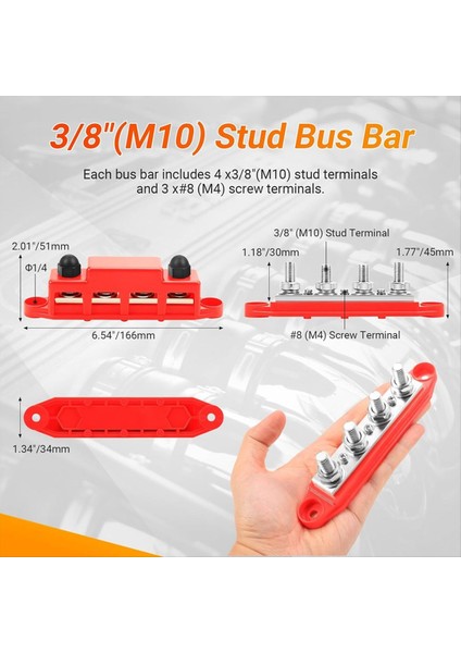 QuirkyQuar Güç Dağıtım Bloğu, 12V 300A Bus Barı, 3/8inch Saplamalar Terminal Şeridi, 12-48V Ağır Hizmet Terminal Bloğu (Yurt Dışından) fırsatları