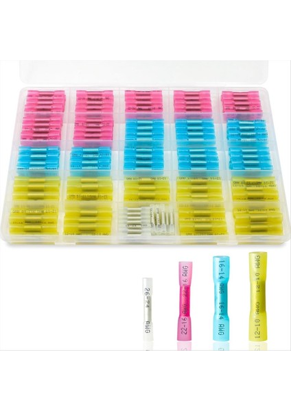 QuirkyQuar 150PCS Isı Büzülme Popo Konektörleri Kiti, Yalıtılmış Su Geçirmez Isı Büzülme Popo Konektörleri, Kalaylı Bakır Popo Konektörleri (Yurt Dışından)