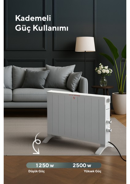 Beyaz Konvektör Konveksiyonel Isıtıcı 2500W HC-2947