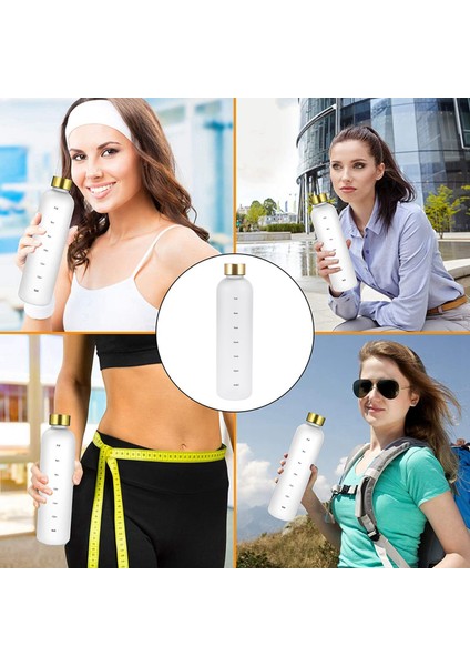 QuirkyQuar Plastik Uzay Kupası Büyük Kapasiteli Şeffaf Buzlu Su Kişisi Bakır Kapak Su Şişesi Zaman Işareti 1000ML Beyaz (Yurt Dışından) fırsatları