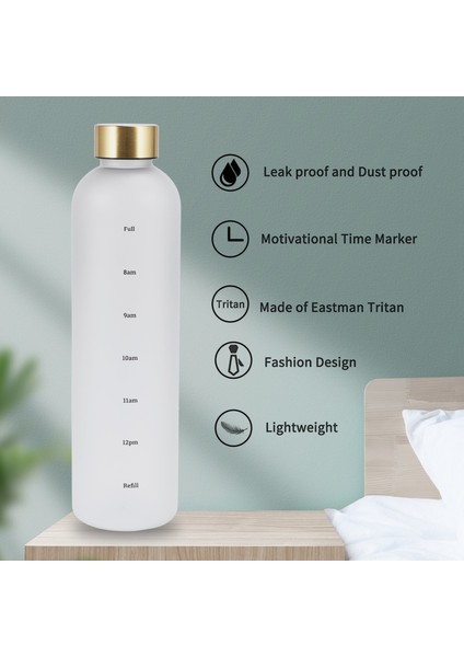 QuirkyQuar Plastik Uzay Kupası Büyük Kapasiteli Şeffaf Buzlu Su Kişisi Bakır Kapak Su Şişesi Zaman Işareti 1000ML Beyaz (Yurt Dışından) indirimleri