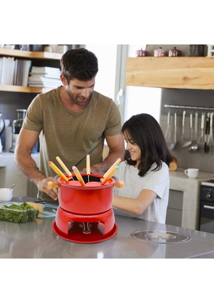 QuirkyQuar Kırmızı Mini Paslanmaz Çelik Fondü Tencere Seti Peynir Çikolata Fondü 6 Daldırma Çatal ve Çıkarılabilir Tencere Erir Şeker Sosu Daldırma (Yurt Dışından) modelleri
