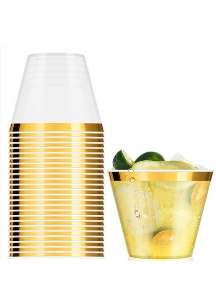 QuirkyQuar Altın Plastik Bardak 9 Oz Tek Kullanımlık Bardak Plastik Şarap Cam Parti Fincanları Partiler Için Şeffaf Plastik Bardak (Yurt Dışından)