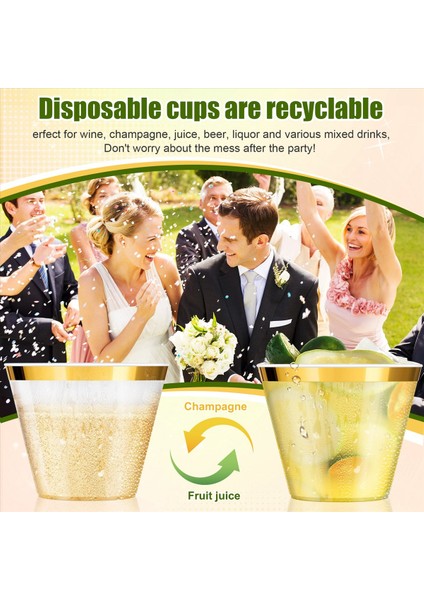 QuirkyQuar Altın Plastik Bardak 9 Oz Tek Kullanımlık Bardak Plastik Şarap Cam Parti Fincanları Partiler Için Şeffaf Plastik Bardak (Yurt Dışından) fırsatları