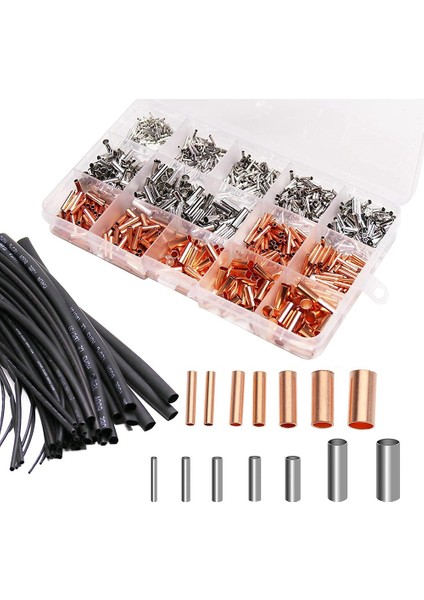 QuirkyQuar 970PCS Tel Ferrules Kiti Teneke Bakır Kıvrım Konnektörü Elektrik Kablo Pimi Kablosu Terminal Kiti Isı Büzülme Borusu (Yurt Dışından)