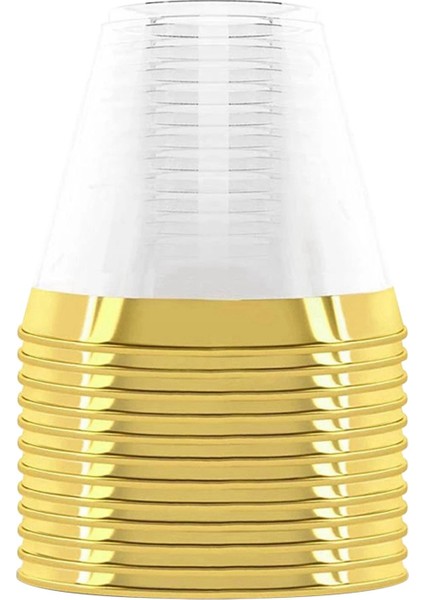 QuirkyQuar Plastik Fincan 9 Oz Sert Tek Kullanımlık Fincan Plastik Şarap Cam Partisi Düğün Şarabı Bardağı Şeffaf Plastik Fincan -Altın Jant (Yurt Dışından)