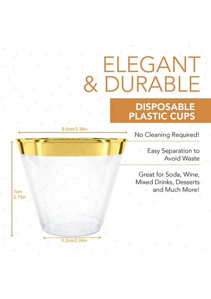 QuirkyQuar Plastik Fincan 9 Oz Sert Tek Kullanımlık Fincan Plastik Şarap Cam Partisi Düğün Şarabı Bardağı Şeffaf Plastik Fincan -Altın Jant (Yurt Dışından) fiyatları