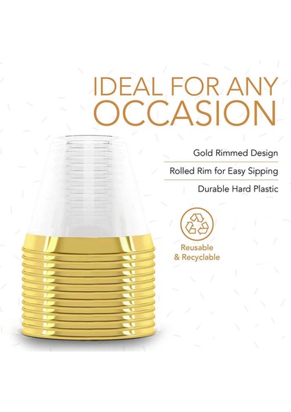 QuirkyQuar Plastik Fincan 9 Oz Sert Tek Kullanımlık Fincan Plastik Şarap Cam Partisi Düğün Şarabı Bardağı Şeffaf Plastik Fincan -Altın Jant (Yurt Dışından) modelleri
