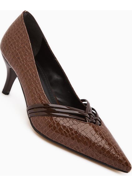 Riyam Kahve Kroko Desenli Kadın Stiletto Ayakkabı