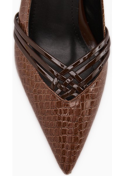Riyam Kahve Kroko Desenli Kadın Stiletto Ayakkabı modelleri