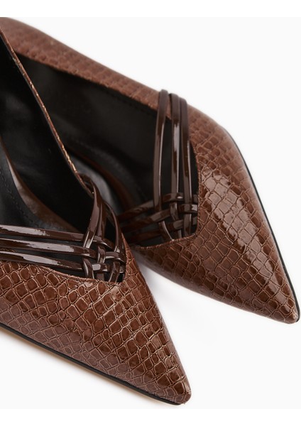 Riyam Kahve Kroko Desenli Kadın Stiletto Ayakkabı indirimleri