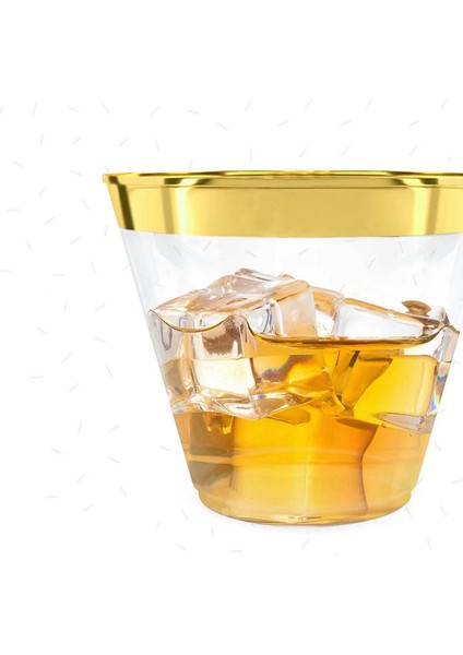 QuirkyQuar Plastik Fincan 9 Oz Sert Tek Kullanımlık Fincan Plastik Şarap Cam Partisi Düğün Şarabı Bardağı Şeffaf Plastik Fincan -Altın Jant (Yurt Dışından) indirimleri