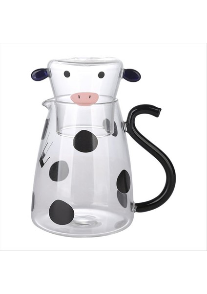 QuirkyQuar Cam Su Kara Kazan Seti ile Set Güzel Karikatür Inek Soğuk Su Isıtıcısı Çiçekli Çaydanlık Teneke Kutu Sütü Buzlu Içecek Şişesi, Küçük (Yurt Dışından)
