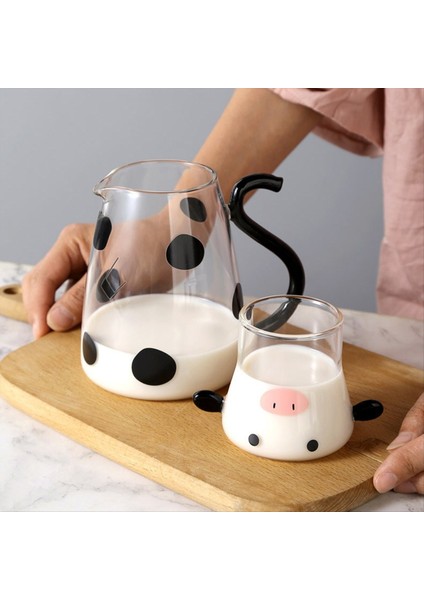 QuirkyQuar Cam Su Kara Kazan Seti ile Set Güzel Karikatür Inek Soğuk Su Isıtıcısı Çiçek Tapot Teneke Teneke Sütü Buzlu Içecek Şişesi, Büyük (Yurt Dışından) indirimleri