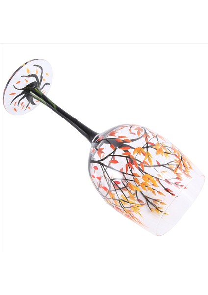 QuirkyQuar 1pcs Sıcak -Aynlı Ağaç Şarap Bardağı - Sonbahar Renkleri - Kırmızı, Sarı, Turuncu - El Boyalı Yapraklar - Sonbahar Yaprağı (Yurt Dışından)
