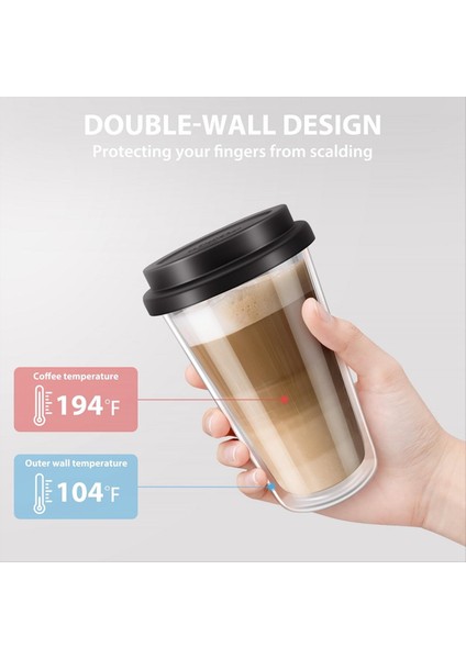 QuirkyQuar 2 Paket Silikon Kapaklı Çift Duvarlı Cam Kahve Kupaları, 12 Oz /350ML Yalıtımlı Içme Kahve Fincanı, Bulaşık Makinesi Kasası (Yurt Dışından) fırsatları