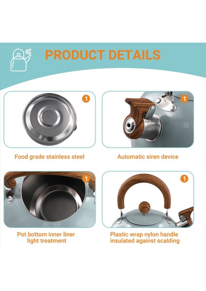 QuirkyQuar 3l Litre Paslanmaz Çelik Düdük Su Isıtıcısı Kalınlaştırılmış Su Isıtıcısı Gaz Indüksiyon Ocak Evrensel Su Isıtıcısı Düdük Su Isıtıcısı (Yurt Dışından) indirimleri