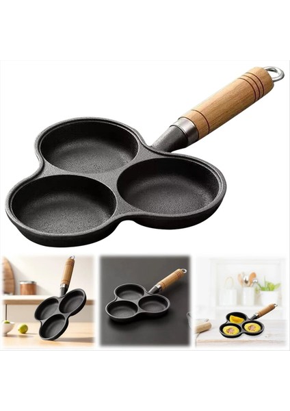 QuirkyQuar 3 Delikli Dökme Demir Omlet Tava Yapışmaz Pişirme Yumurta Tava Kabı Kahvaltı Izgara Pişirme Pot Yumurta Tava Gözleme Tavası (Yurt Dışından) modelleri