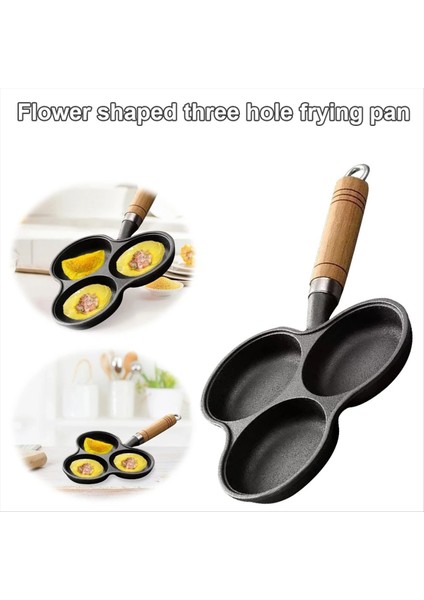 QuirkyQuar 3 Delikli Dökme Demir Omlet Tava Yapışmaz Pişirme Yumurta Tava Kabı Kahvaltı Izgara Pişirme Pot Yumurta Tava Gözleme Tavası (Yurt Dışından) fırsatları