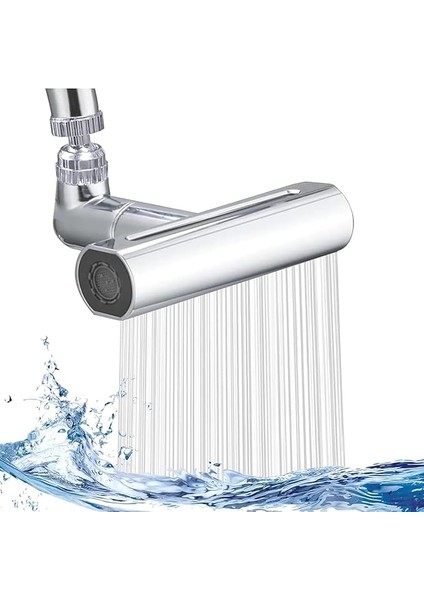 Ayarlanabilir Mutfak Armatür Musluk Başlığı, 4 Farklı Modlu Su Tasarruflu Fonksiyonel Musluk Batarya Başlığı, Şelale Mutfak Bataryası, Şelale Modlu, Sıçramaya Dayanıklı Mutfak Lavabo (Gri)