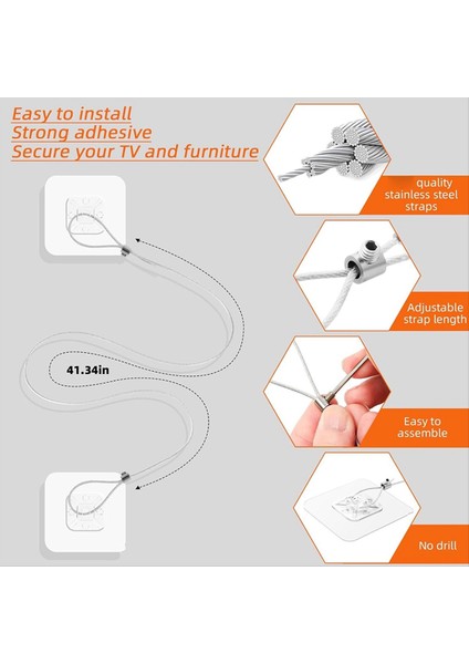 QuirkyQuar 6 Paket Ayarlanabilir 42 Inç Tv Güvenlik Vuruşları, Dereciksiz Yapışkan Anti-Tip Mobilya Duvar Ankrajları Düz ​​ekranları Duvara Sabitleyin (Yurt Dışından) fırsatları