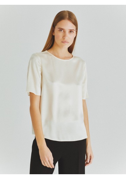 %100 İpek Yarım Kol Bluz Kemik K2013098_019 fiyatları