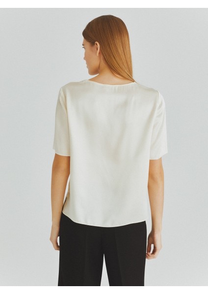 %100 İpek Yarım Kol Bluz Kemik K2013098_019 modelleri