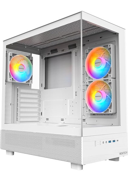 Xr, Atx Mid-Tower Pc Oyun Kasası, 3 x 120MM Argb Pwm Fanlar Önceden Yüklenmiş, Tam Görünüm Çift Temperli Cam Panel, Ahşap Tahıl Tasarım G/ç Arabirimi, 4090 Gpu'yu Destekleyin, 360MM Radyatör