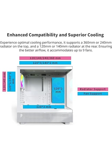 Xr, Atx Mid-Tower Pc Oyun Kasası, 3 x 120MM Argb Pwm Fanlar Önceden Yüklenmiş, Tam Görünüm Çift Temperli Cam Panel, Ahşap Tahıl Tasarım G/ç Arabirimi, 4090 Gpu'yu Destekleyin, 360MM Radyatör fırsatları