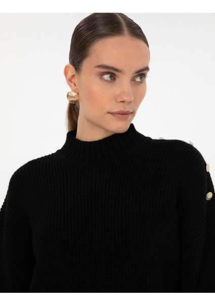 Kadın Siyah Comfort Fit Yarım Balıkçı Kazak 50316342-VR046 fiyatları