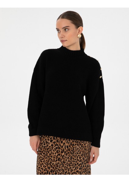 Kadın Siyah Comfort Fit Yarım Balıkçı Kazak 50316342-VR046 modelleri