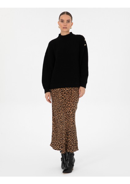 Kadın Siyah Comfort Fit Yarım Balıkçı Kazak 50316342-VR046 fırsatları