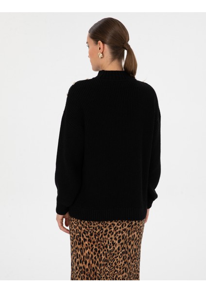 Kadın Siyah Comfort Fit Yarım Balıkçı Kazak 50316342-VR046 indirimleri