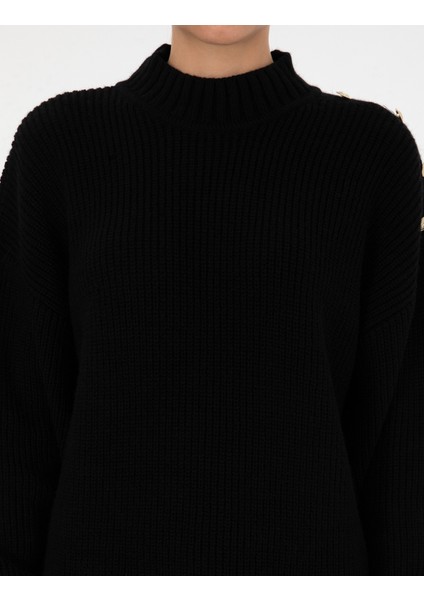 Kadın Siyah Comfort Fit Yarım Balıkçı Kazak 50316342-VR046