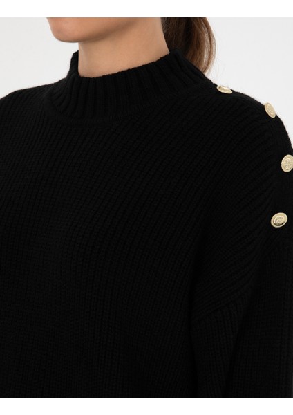 Kadın Siyah Comfort Fit Yarım Balıkçı Kazak 50316342-VR046