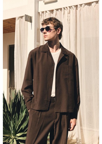 Kahve Relax Fit Modal Kumaş Erkek Gömlek