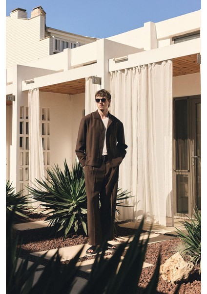 Kahve Relax Fit Modal Kumaş Erkek Gömlek