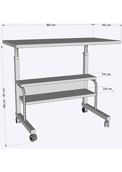 80X40 Yükseklik Ayarlı Raflı Kilitli Tekerlekli Taşınabilir Laptop Sehpası ve Çalışma Masası Kahverengi fiyatları