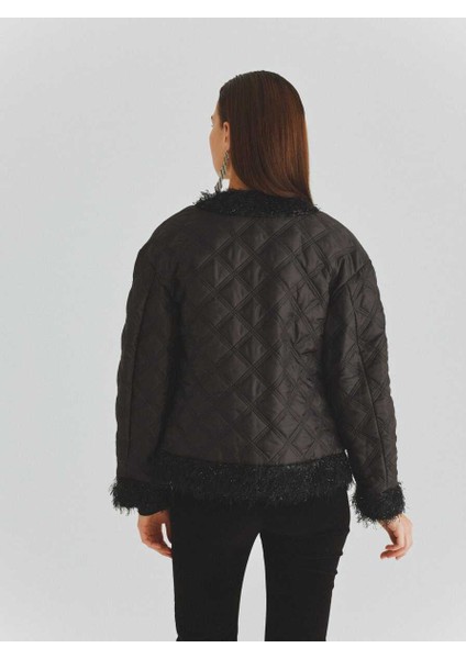 Püskül Detaylı Kapitone Kadın Ceket Siyah K2016019_001 fırsatları