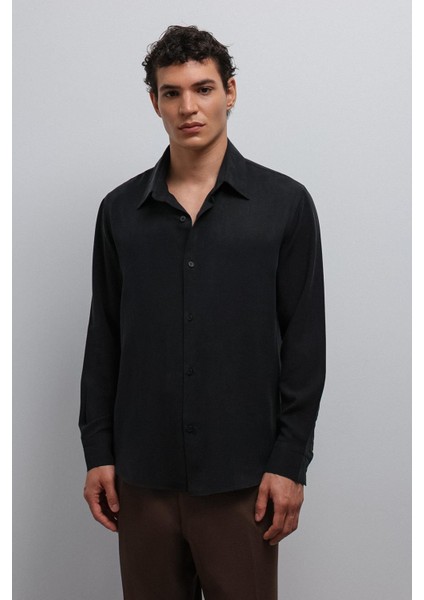 Siyah Teknik Regular Fit Erkek Gömlek