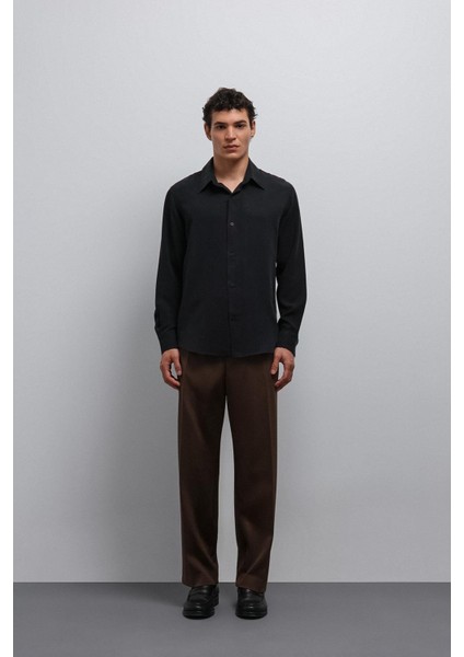 Siyah Teknik Regular Fit Erkek Gömlek