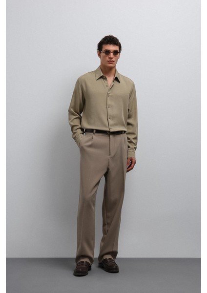 Haki Teknik Regular Fit Erkek Gömlek
