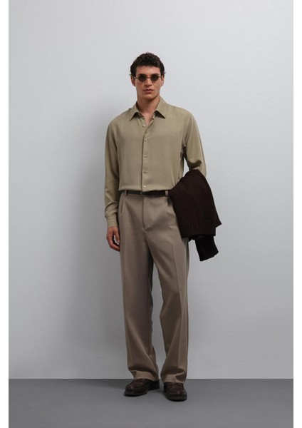 Haki Teknik Regular Fit Erkek Gömlek