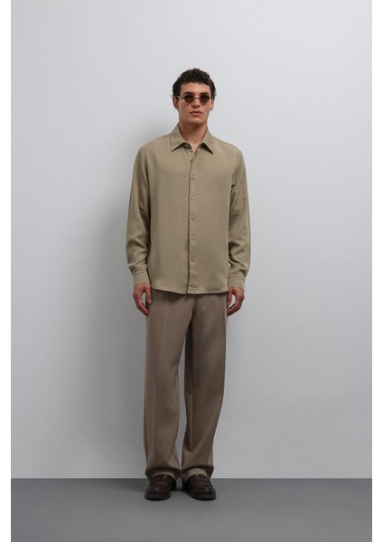 Haki Teknik Regular Fit Erkek Gömlek